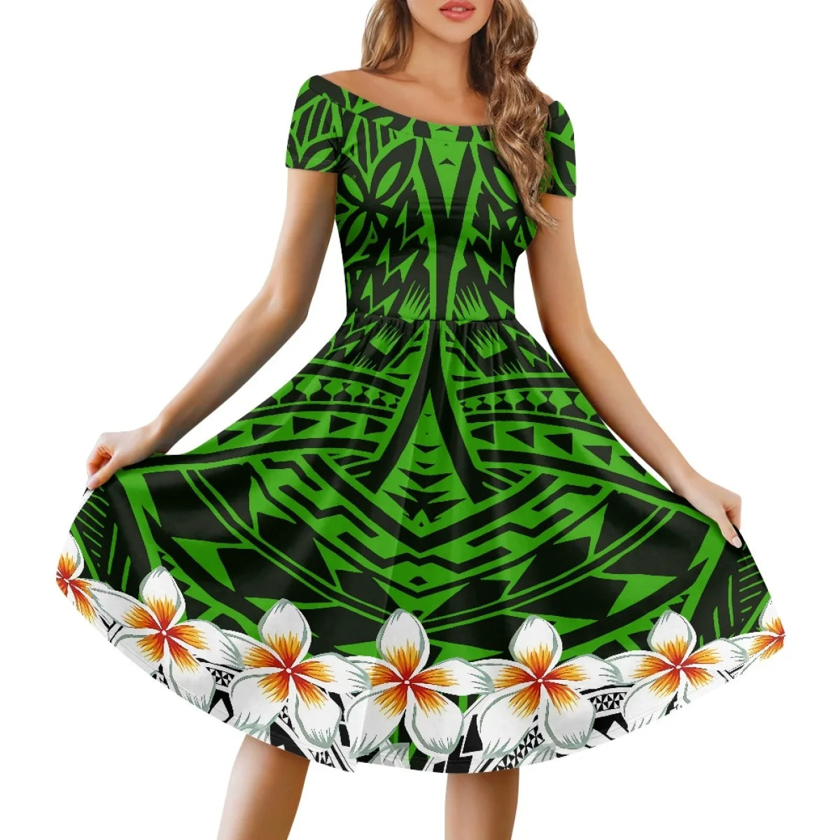Vestido Feminino Samoano Puletasi – Estampa Floral Vermelha, Polinésio Casual, Feito Sob Medida