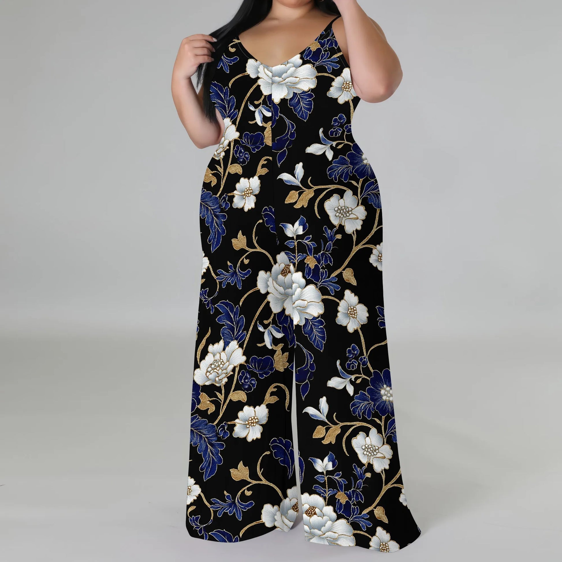 Luxurious Floral Halter V-Neck Maxi Dress - Women's Elegant Chic Party Resortwear Evening Beachwear Summer (with headscarf)