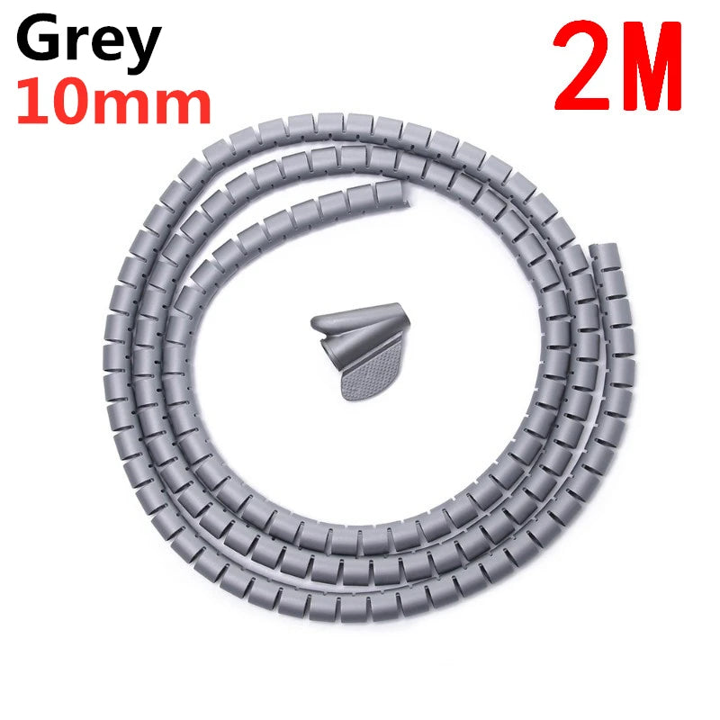 Flexible 2M 16/10mm Spiral Cable Wire Protector Tube Clip for Computer Cord Organizer Management Tools Protective