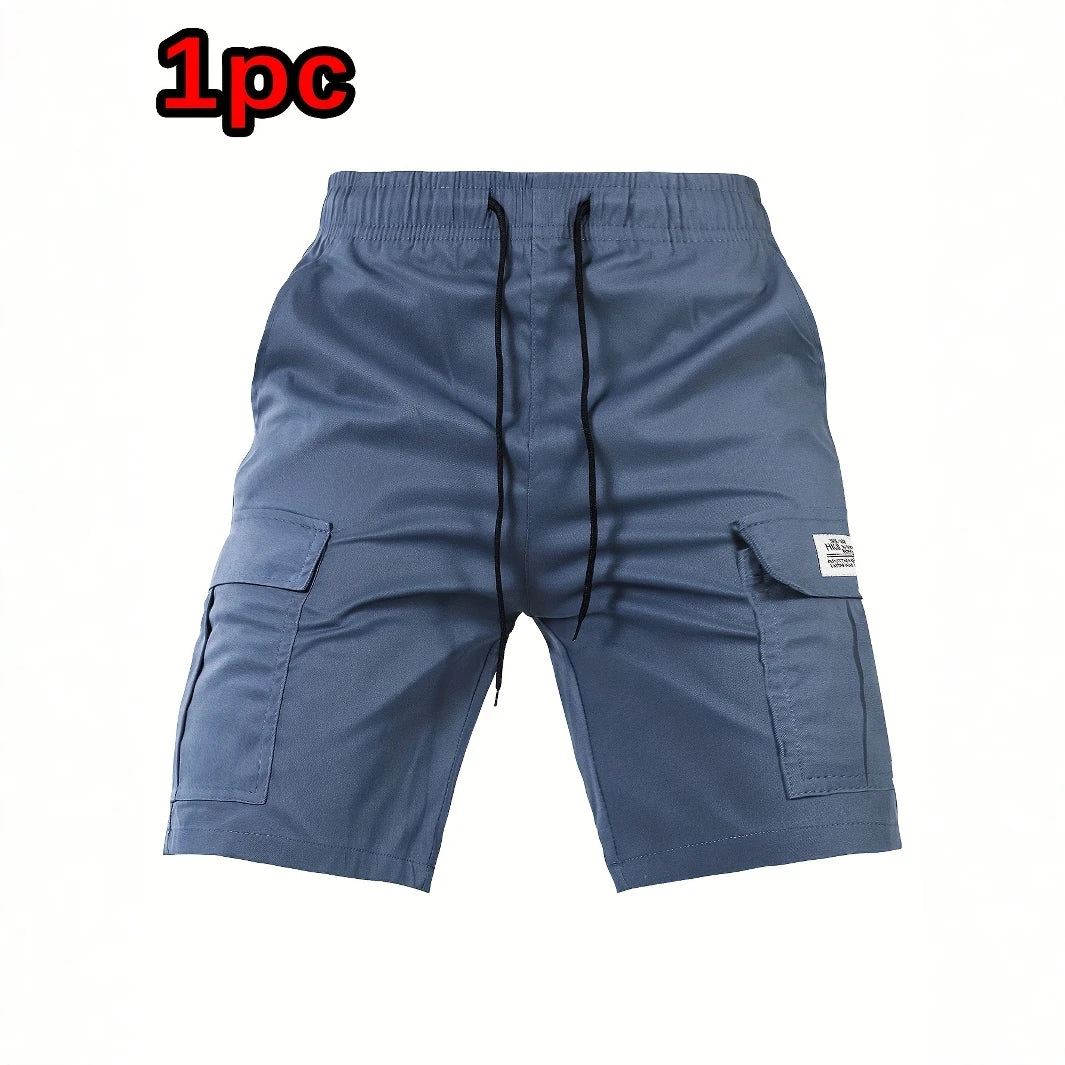 Elastic waist solid color cargo shorts for men multiple colors to choose from multi-pockets design perfect for summer outdoor ac