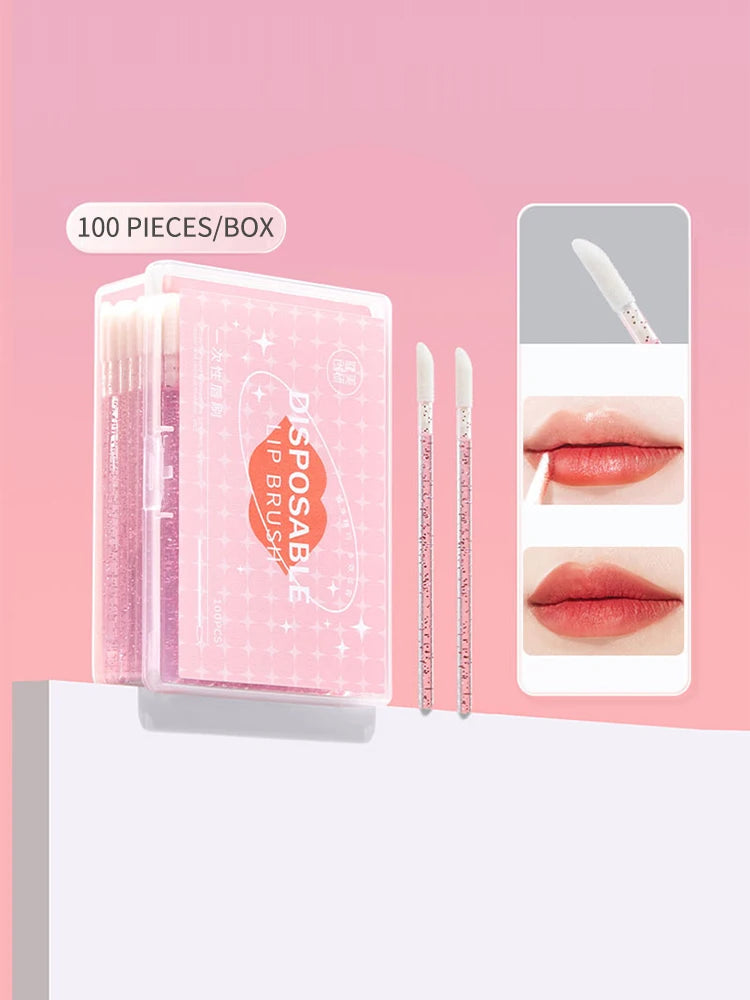 Silicone Lip Brush Stick Disposable 100 Pieces, Portable Independent Hygienic Smudging Multi-purpose Lipstick Slant Mouth Brush