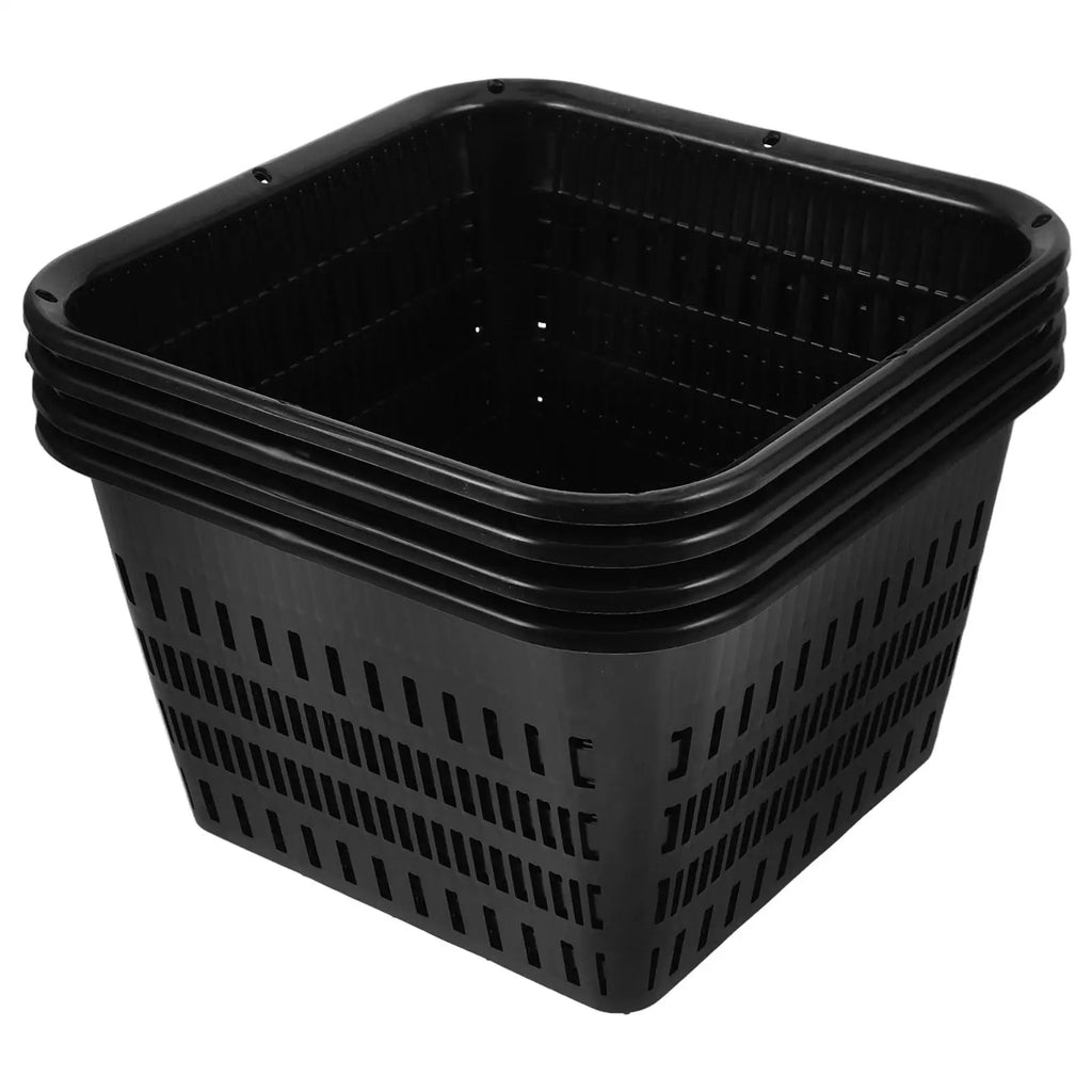 4pcs Black Square Planting Baskets 180mm Hydroponic Mesh Cups with Holes for Balcony Garden Use Plastic Net Pots