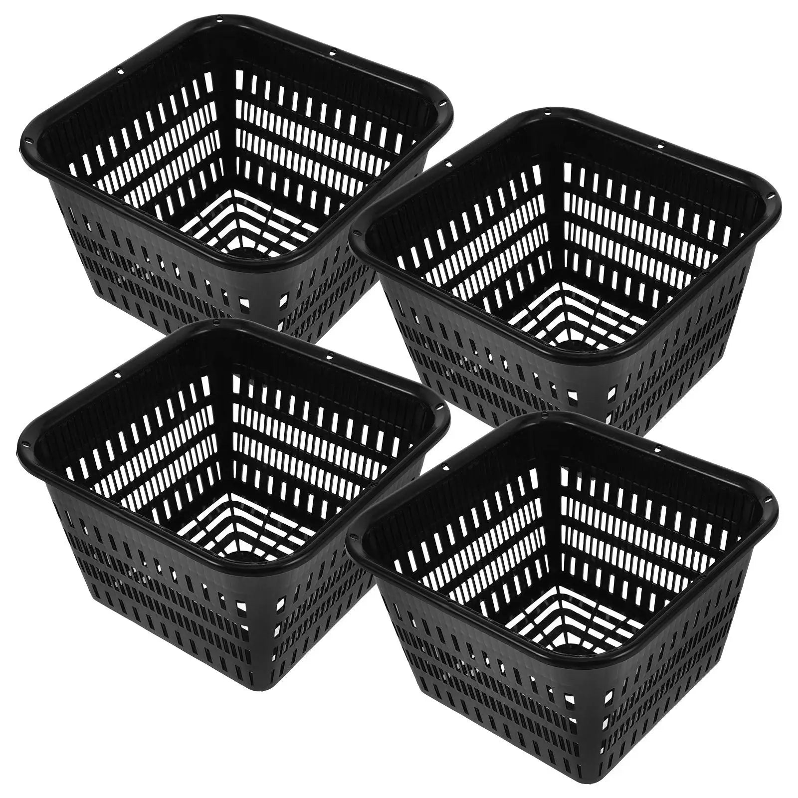 4pcs Black Square Planting Baskets 180mm Hydroponic Mesh Cups with Holes for Balcony Garden Use Plastic Net Pots