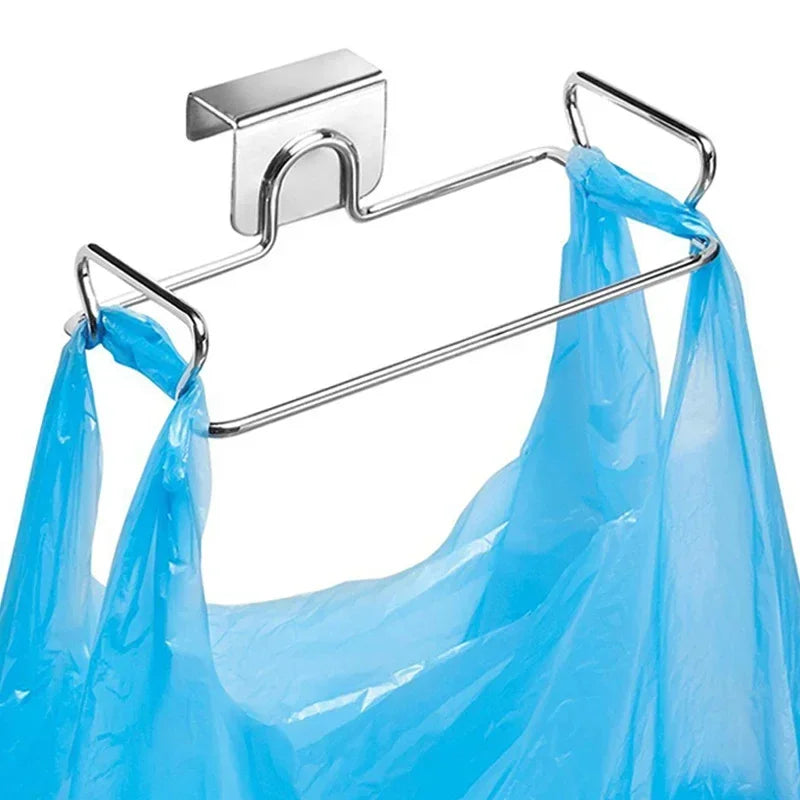 Suporte para lixo de cozinha, sacos para porta de armário, suporte de armazenamento de lixo de aço inoxidável