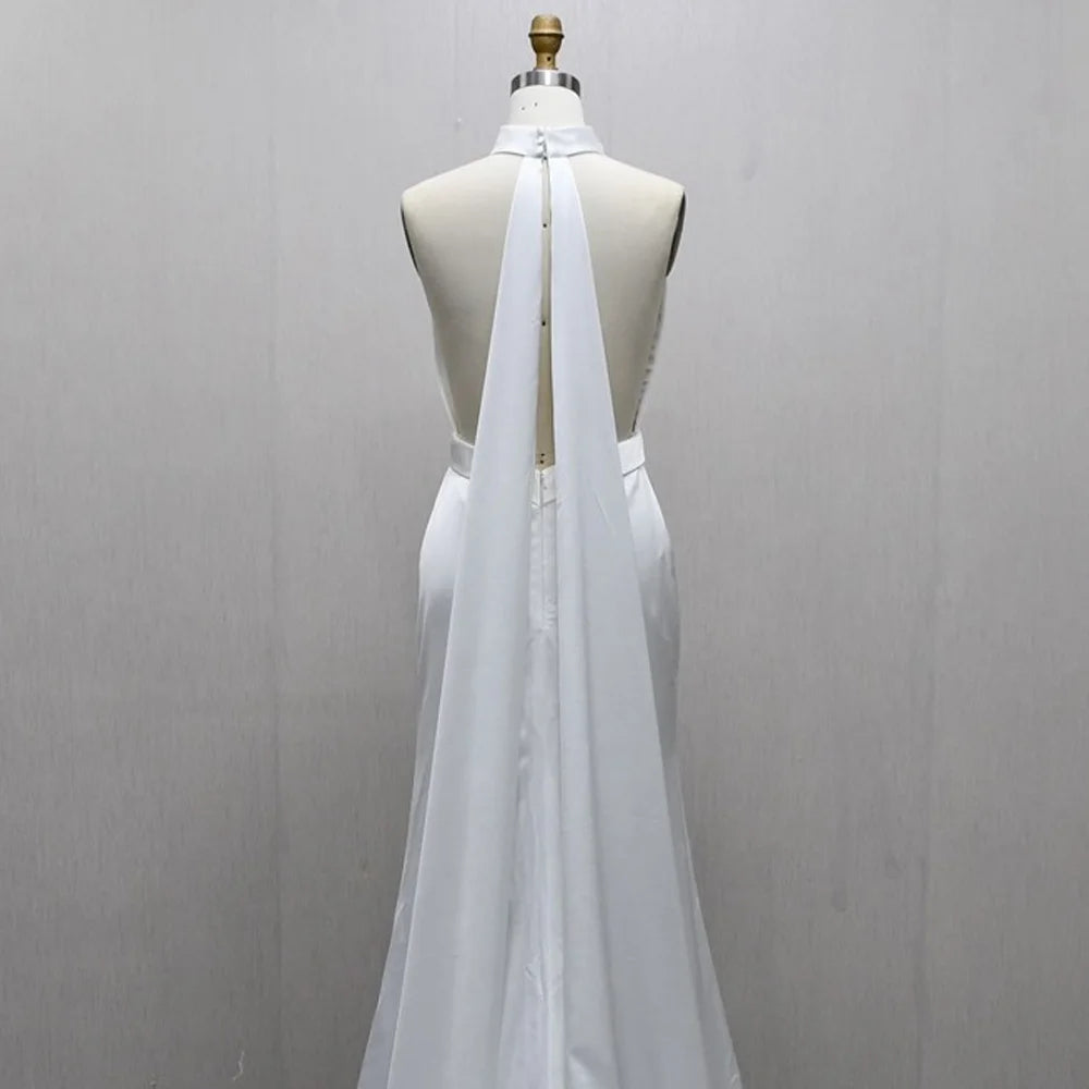 Civil Wedding Dress Halter Sleeveless Backless Sexy Bridal Dress