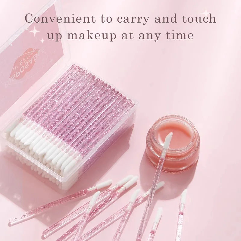 Silicone Lip Brush Stick Disposable 100 Pieces, Portable Independent Hygienic Smudging Multi-purpose Lipstick Slant Mouth Brush