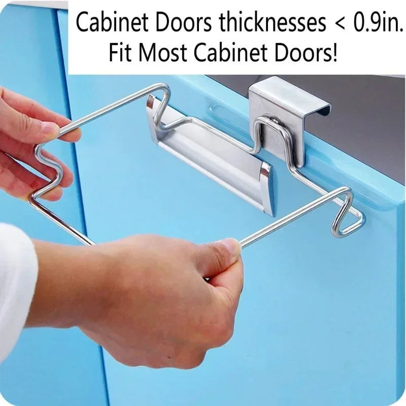 Suporte para lixo de cozinha, sacos para porta de armário, suporte de armazenamento de lixo de aço inoxidável