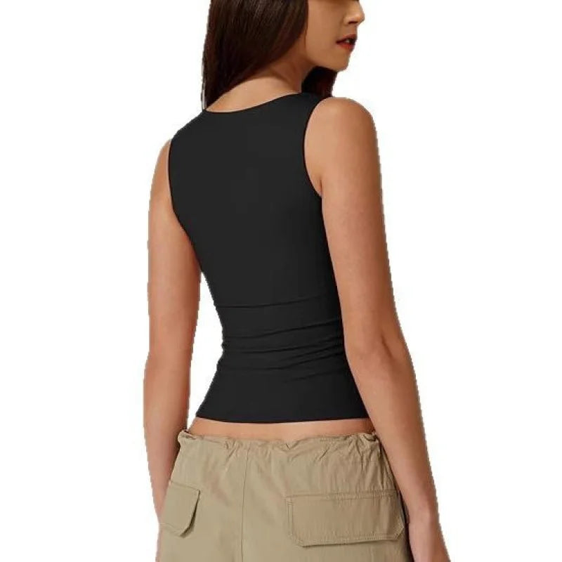 2025Women's Fashion Amazon Street Style Hot Girl Fashion Square Neck Basic Slim Fit Sleeveless Vest Women's Base Shirt