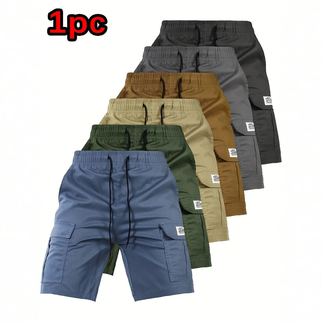 Elastic waist solid color cargo shorts for men multiple colors to choose from multi-pockets design perfect for summer outdoor ac