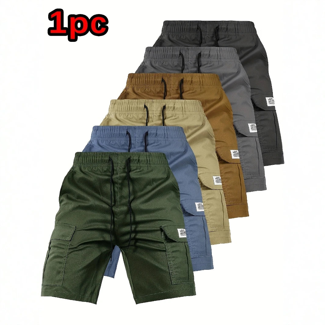 Elastic waist solid color cargo shorts for men multiple colors to choose from multi-pockets design perfect for summer outdoor ac