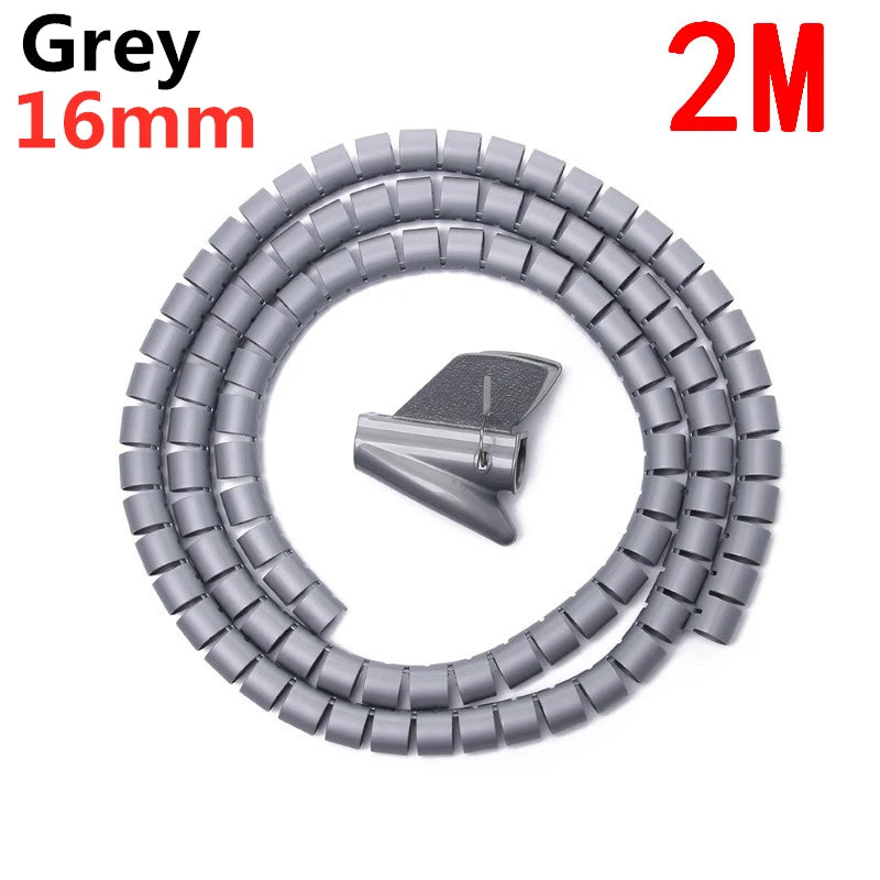 Flexible 2M 16/10mm Spiral Cable Wire Protector Tube Clip for Computer Cord Organizer Management Tools Protective