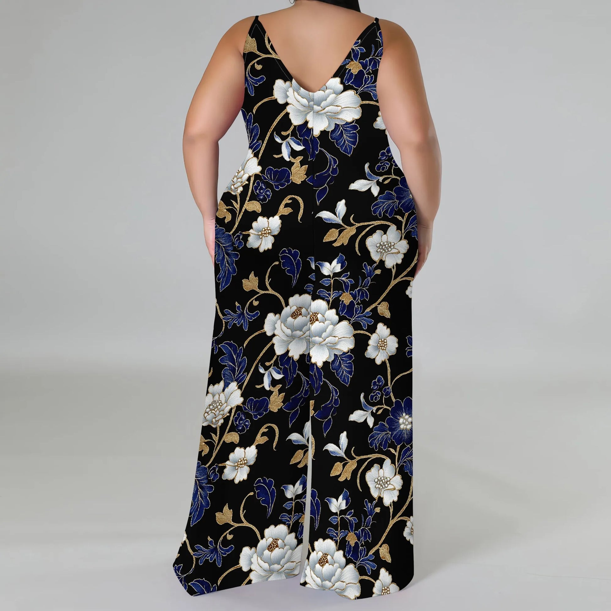 Luxurious Floral Halter V-Neck Maxi Dress - Women's Elegant Chic Party Resortwear Evening Beachwear Summer (with headscarf)