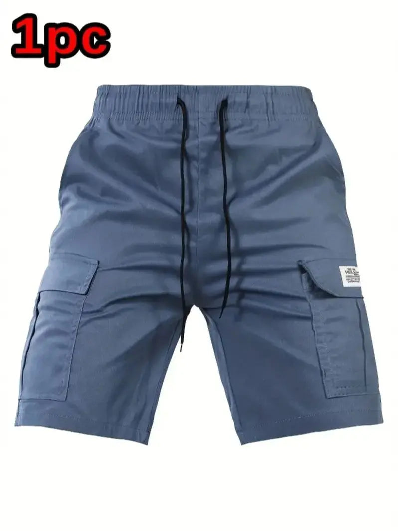 Elastic waist solid color cargo shorts for men multiple colors to choose from multi-pockets design perfect for summer outdoor ac