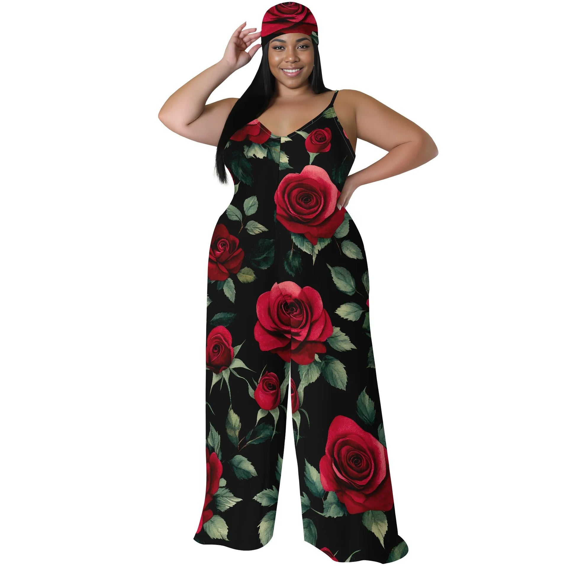 Luxurious Floral Halter V-Neck Maxi Dress - Women's Elegant Chic Party Resortwear Evening Beachwear Summer (with headscarf)