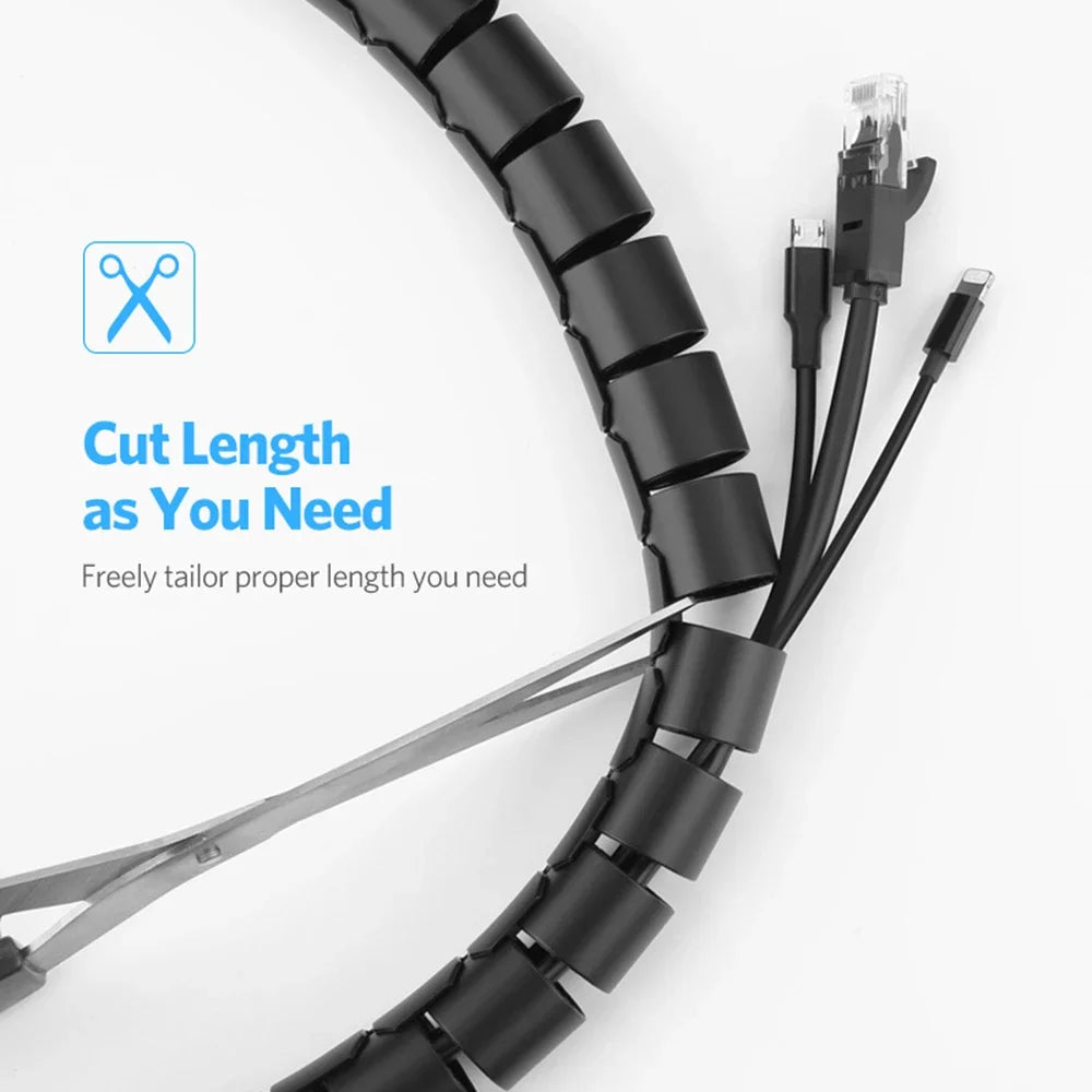 Flexible 2M 16/10mm Spiral Cable Wire Protector Tube Clip for Computer Cord Organizer Management Tools Protective