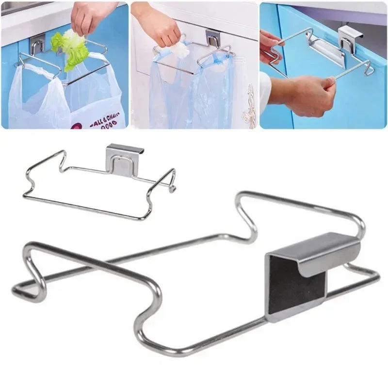 Suporte para lixo de cozinha, sacos para porta de armário, suporte de armazenamento de lixo de aço inoxidável