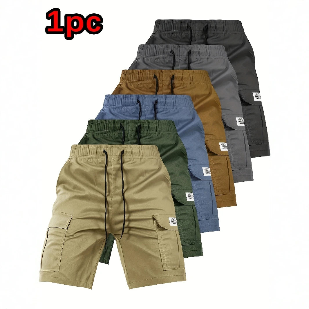 Elastic waist solid color cargo shorts for men multiple colors to choose from multi-pockets design perfect for summer outdoor ac