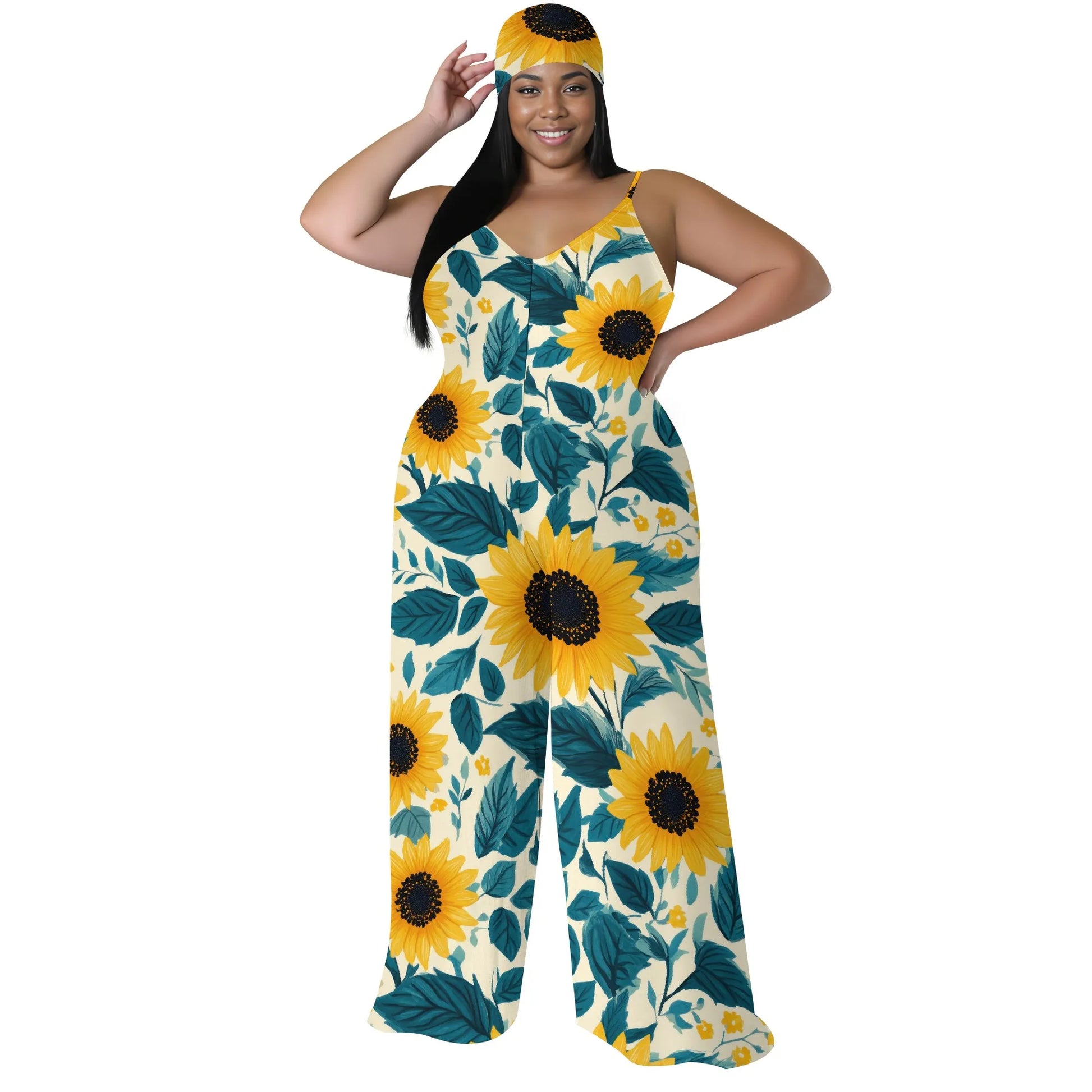Luxurious Floral Halter V-Neck Maxi Dress - Women's Elegant Chic Party Resortwear Evening Beachwear Summer (with headscarf)
