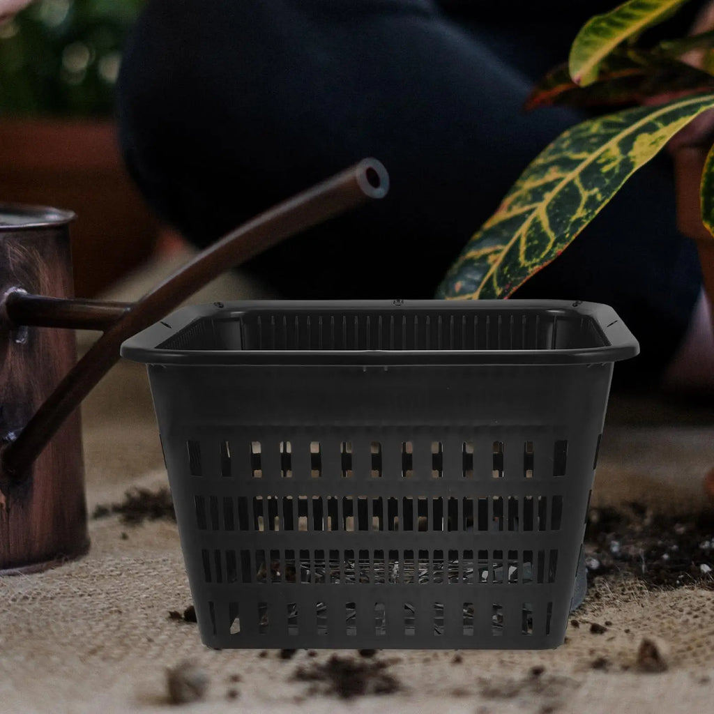 4pcs Black Square Planting Baskets 180mm Hydroponic Mesh Cups with Holes for Balcony Garden Use Plastic Net Pots