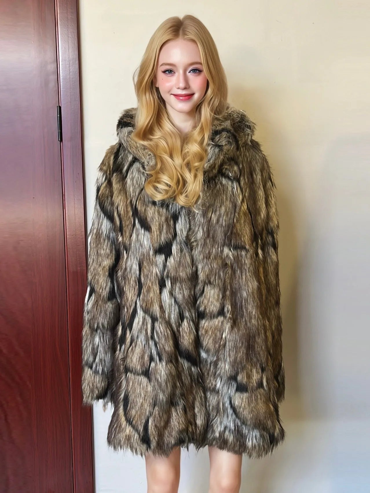 FHILLINUO Faux Fur Coat Women's Jacket Winter Unique Warm Thick Fox Leather Grey Plus Size Especially Fake Fur Cold Coat
