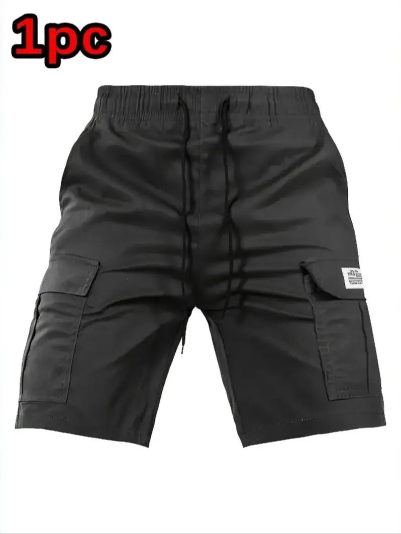 Elastic waist solid color cargo shorts for men multiple colors to choose from multi-pockets design perfect for summer outdoor ac