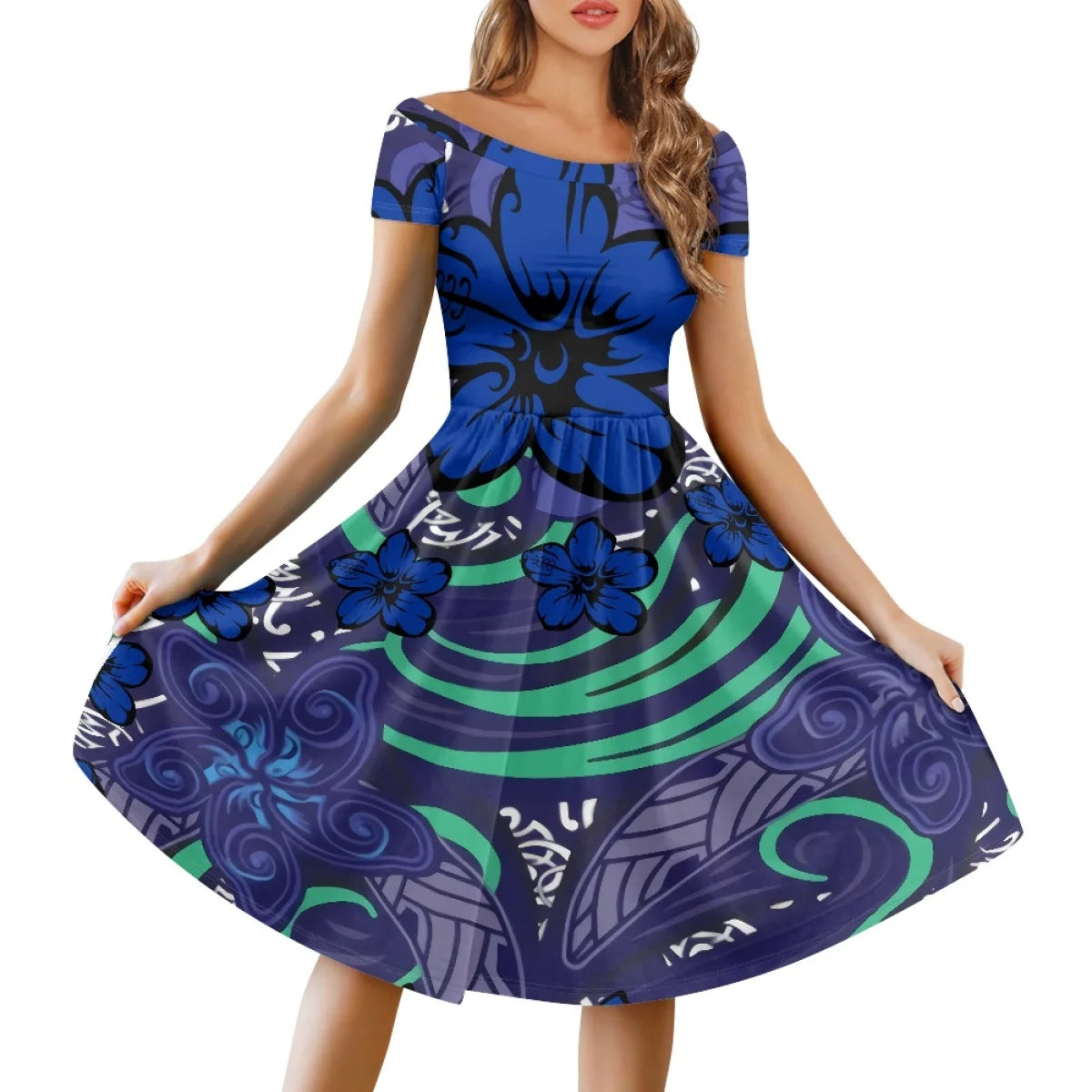 Vestido Feminino Samoano Puletasi – Estampa Floral Vermelha, Polinésio Casual, Feito Sob Medida