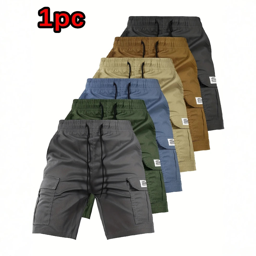 Elastic waist solid color cargo shorts for men multiple colors to choose from multi-pockets design perfect for summer outdoor ac