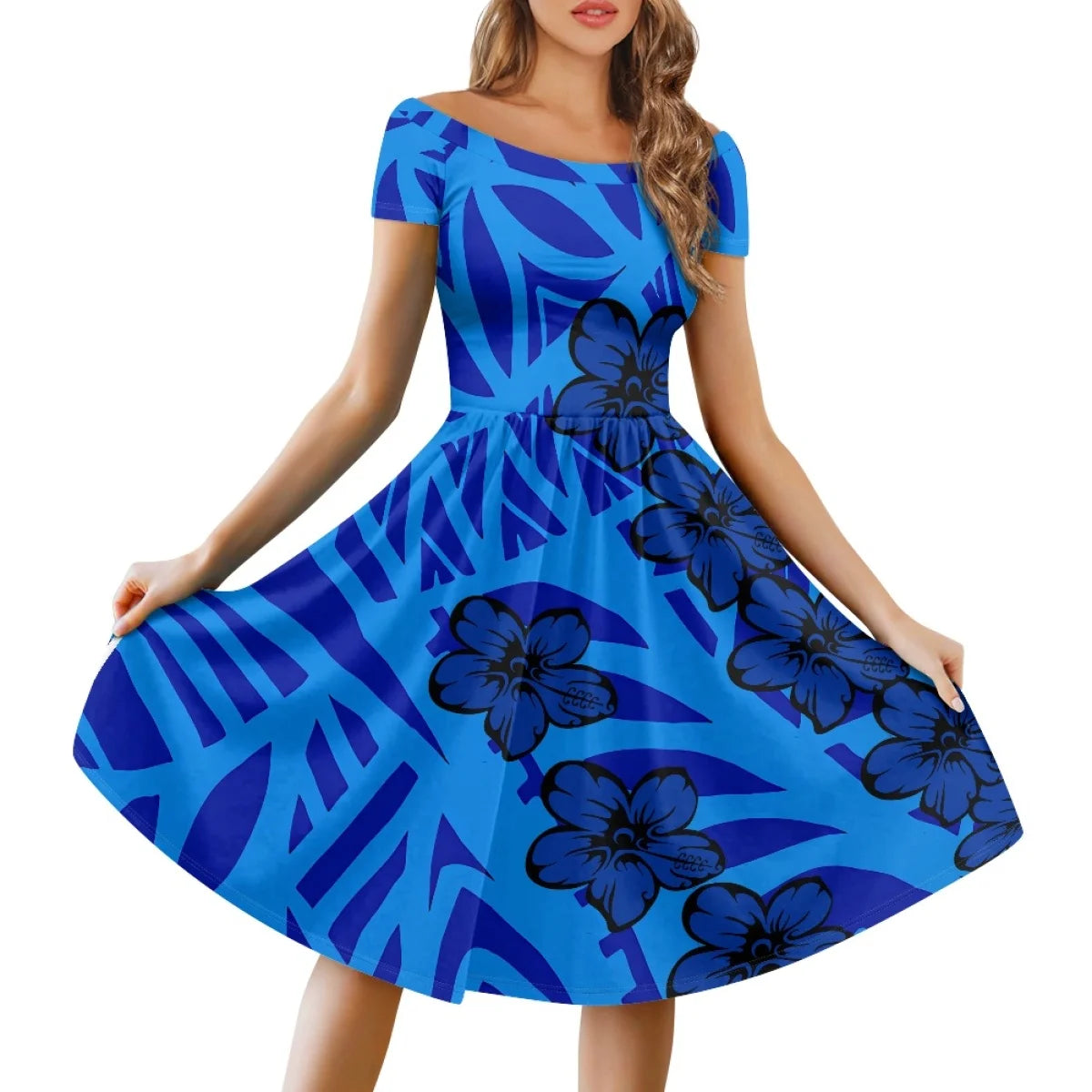 Vestido Feminino Samoano Puletasi – Estampa Floral Vermelha, Polinésio Casual, Feito Sob Medida