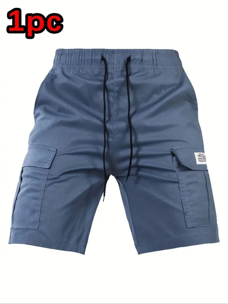 Elastic waist solid color cargo shorts for men multiple colors to choose from multi-pockets design perfect for summer outdoor ac