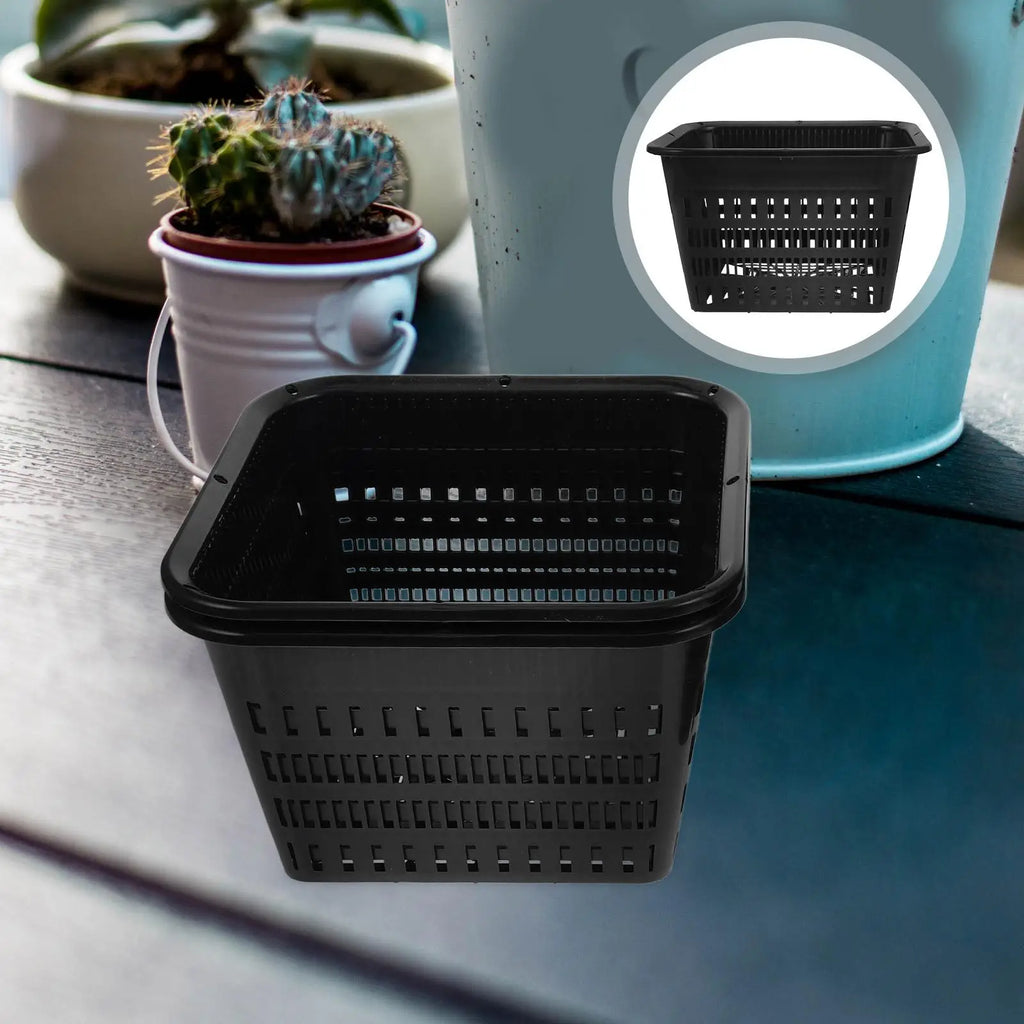 4pcs Black Square Planting Baskets 180mm Hydroponic Mesh Cups with Holes for Balcony Garden Use Plastic Net Pots