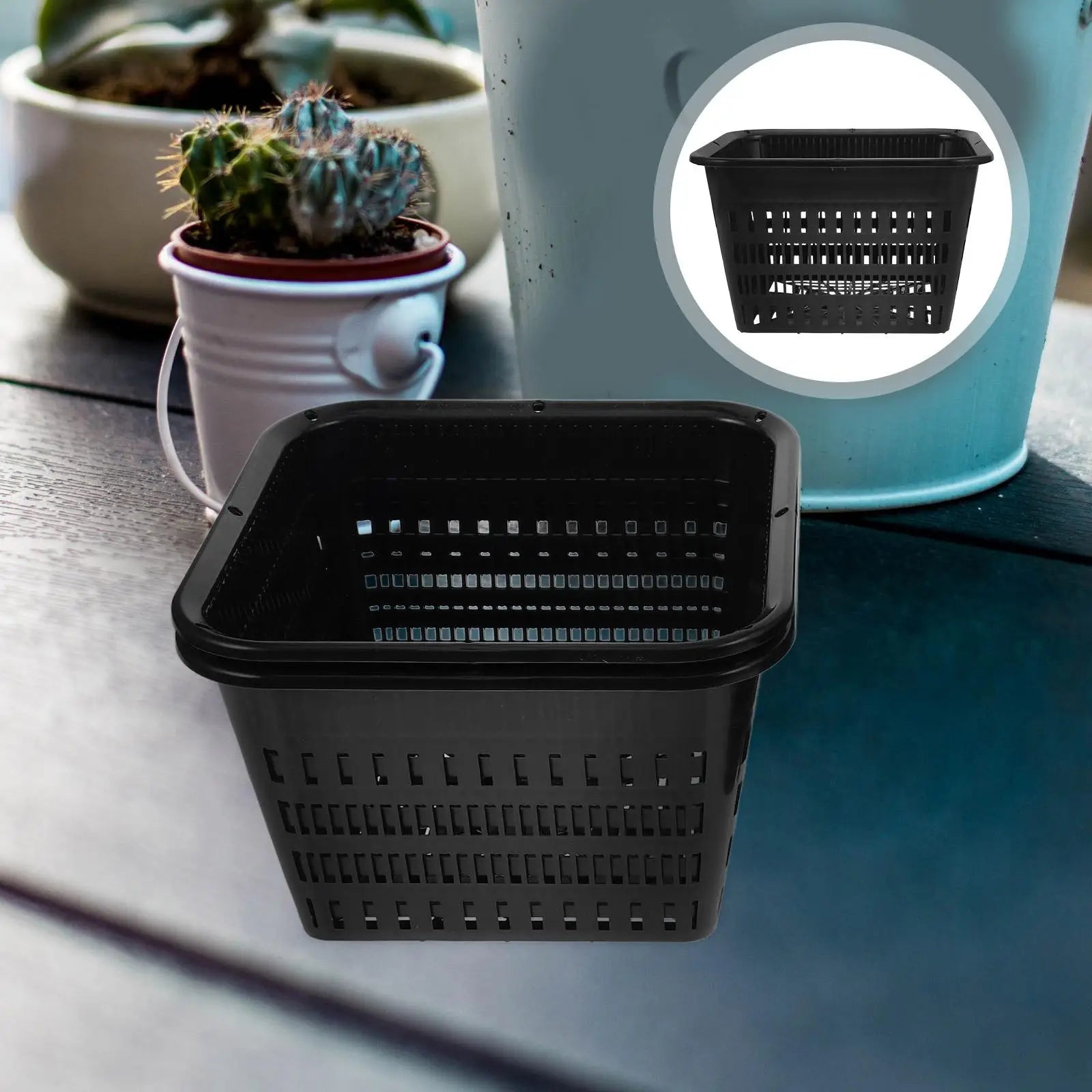 4pcs Black Square Planting Baskets 180mm Hydroponic Mesh Cups with Holes for Balcony Garden Use Plastic Net Pots