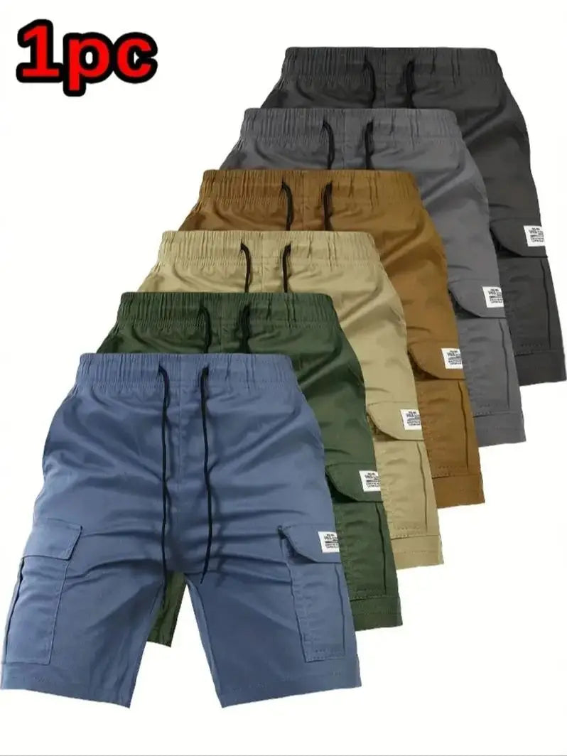 Elastic waist solid color cargo shorts for men multiple colors to choose from multi-pockets design perfect for summer outdoor ac