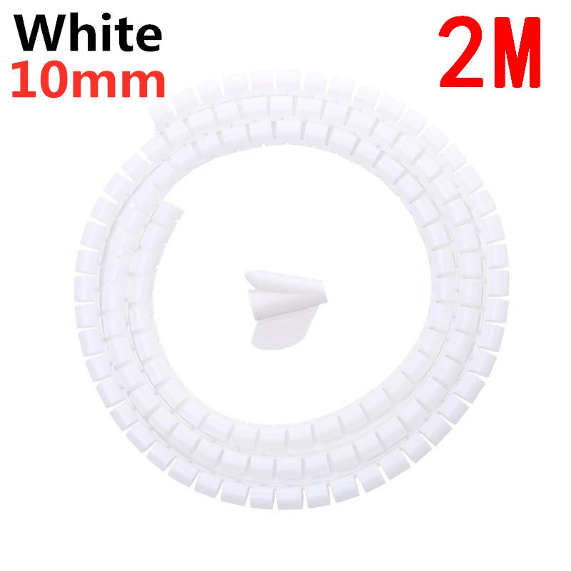 Flexible 2M 16/10mm Spiral Cable Wire Protector Tube Clip for Computer Cord Organizer Management Tools Protective