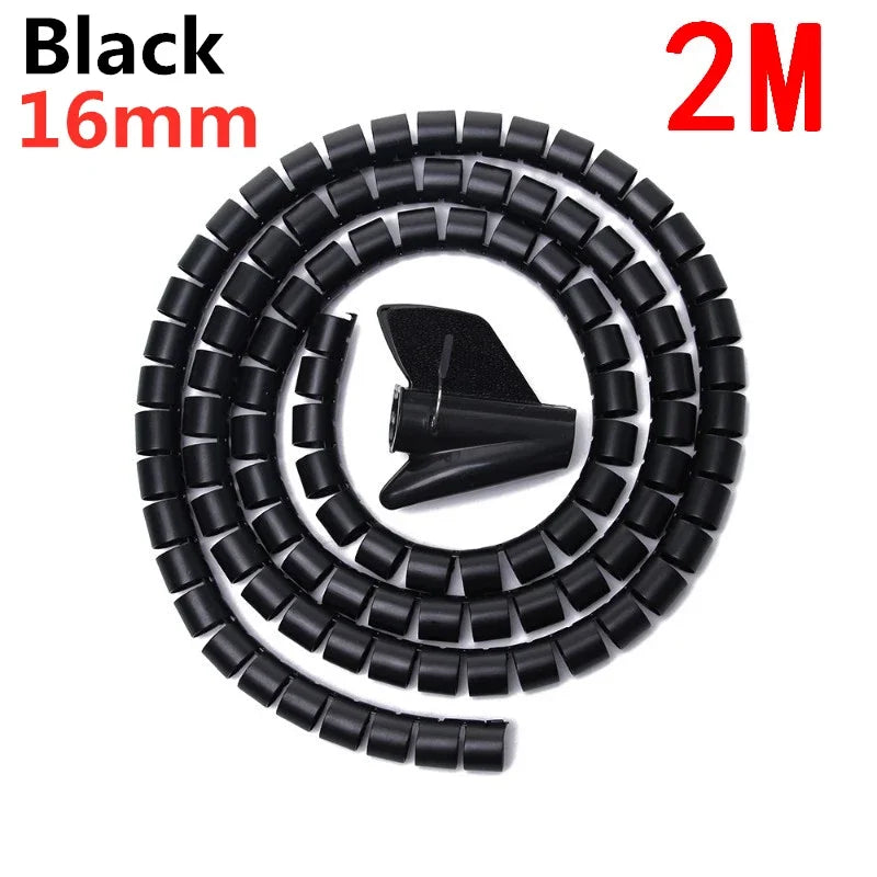 Flexible 2M 16/10mm Spiral Cable Wire Protector Tube Clip for Computer Cord Organizer Management Tools Protective