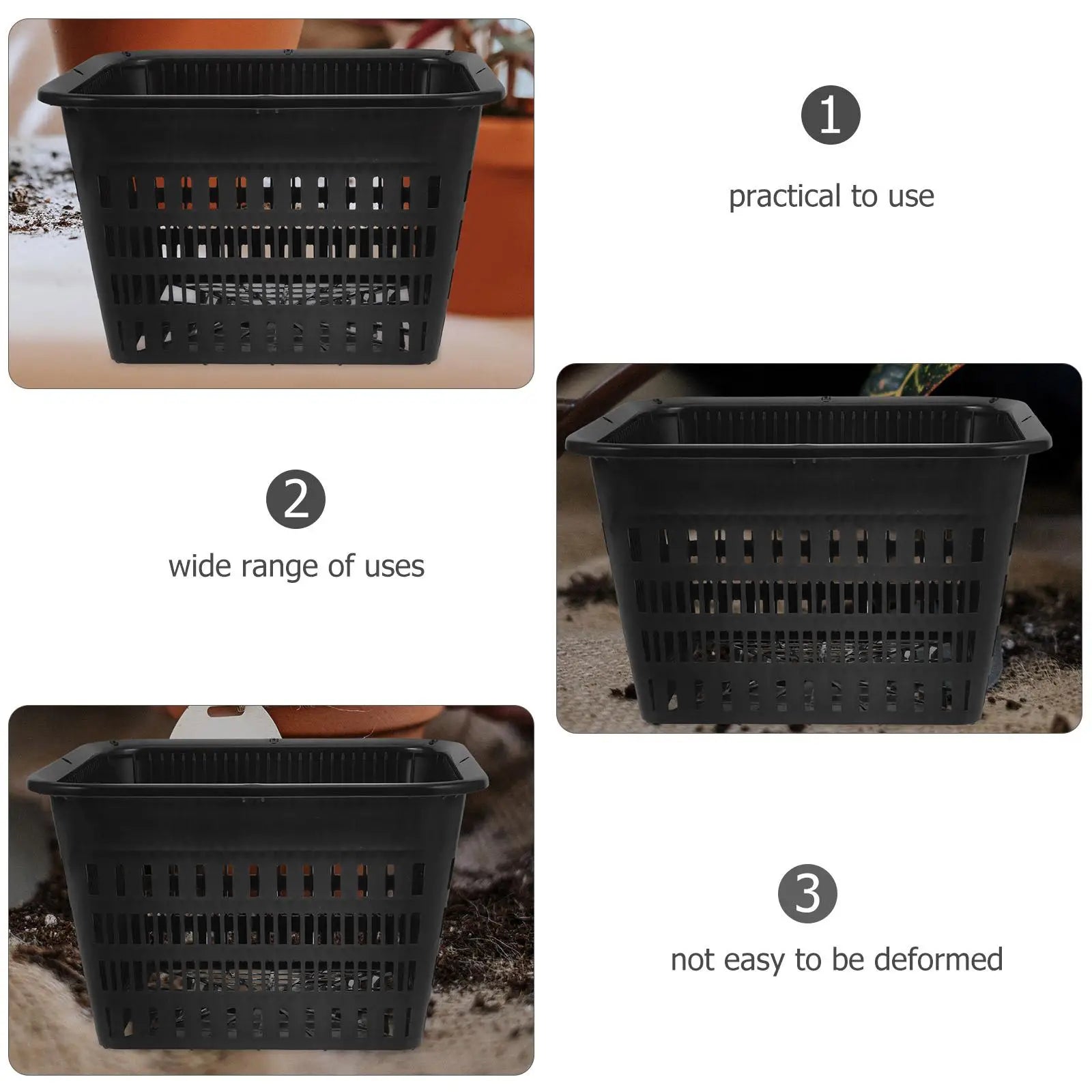 4pcs Black Square Planting Baskets 180mm Hydroponic Mesh Cups with Holes for Balcony Garden Use Plastic Net Pots