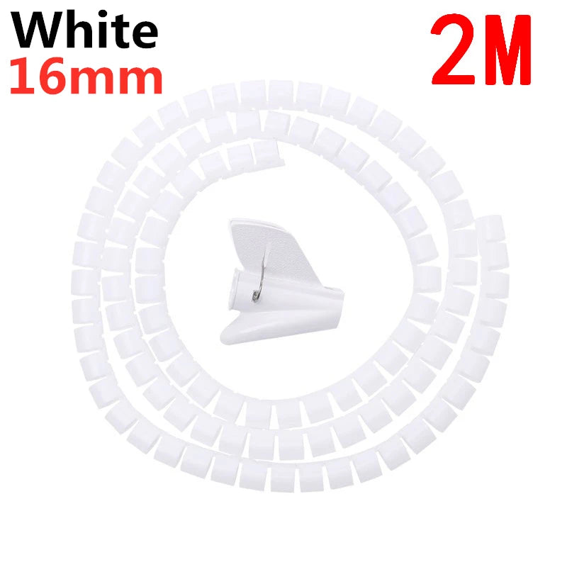 Flexible 2M 16/10mm Spiral Cable Wire Protector Tube Clip for Computer Cord Organizer Management Tools Protective