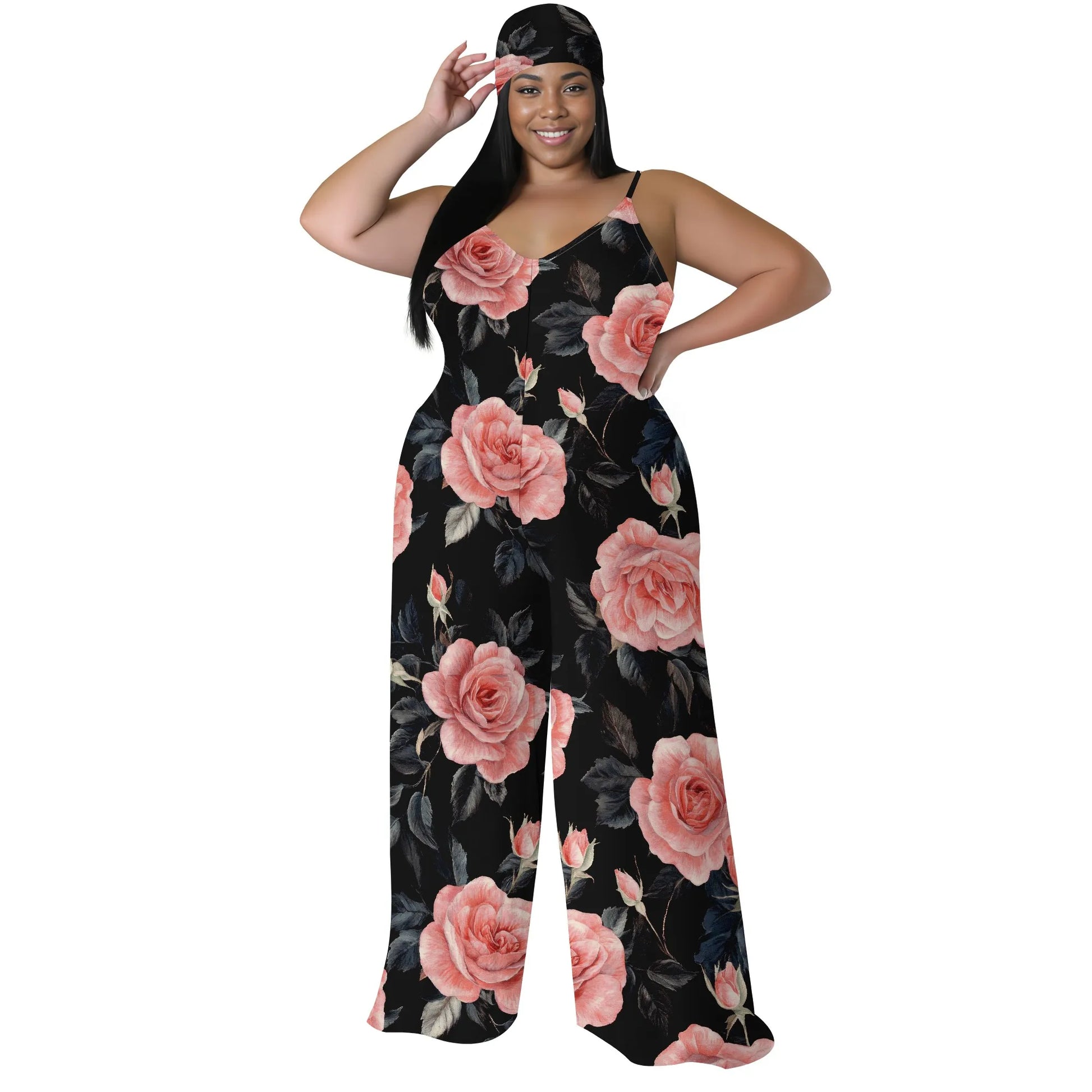Luxurious Floral Halter V-Neck Maxi Dress - Women's Elegant Chic Party Resortwear Evening Beachwear Summer (with headscarf)