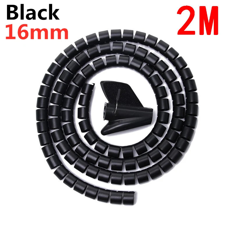 Flexible 2M 16/10mm Spiral Cable Wire Protector Tube Clip for Computer Cord Organizer Management Tools Protective