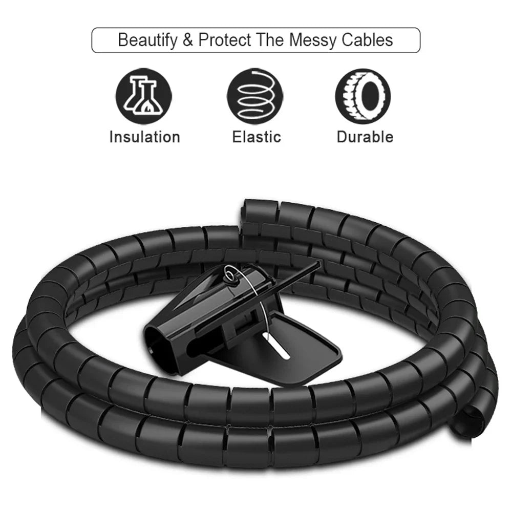 Flexible 2M 16/10mm Spiral Cable Wire Protector Tube Clip for Computer Cord Organizer Management Tools Protective